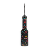 Ouch By Shots Ouch! Leather Paddle with Printed Design, Adjustable Wrist Strap, Juodas