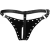 Ouch By Shots OUCH! Xtreme PU Leather Chastity Thong with Adjustable Chains Juodas