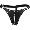 Ouch By Shots OUCH! Xtreme PU Leather Chastity Thong with Adjustable Chains Juodas