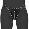 Ouch By Shots OUCH! Xtreme PU Leather Chastity Thong with Adjustable Chains Juodas