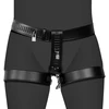 Ouch By Shots PU Leather Female Chastity Belt with Leg Restraint - Juodas
