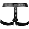 Ouch By Shots PU Leather Female Chastity Belt with Leg Restraint - Juodas
