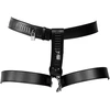 Ouch By Shots PU Leather Female Chastity Belt with Leg Restraint - Juodas