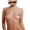 Ouch By Shots Sinner Gear Silicone Bit Gag with Adjustable Nipple Clamps Juodas