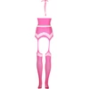 Ouch By Shots Shots Neon UV Crop Top &amp; Garter Belt Stockings Set - Stretchy Neon Rožinė
