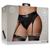 Ouch By Shots Shots Vibrating Adjustable Strap-On Thong XL/XXL with Garters Juodas