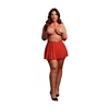 Shots Obsessive 4-Piece Plus Size Raudona Set with Bra, Panty, Garter &amp; Mesh Skirt