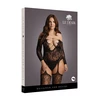 Shots Leg Avenue Plus Size Lace Crisscross Bodystocking Deep V-Neck Juodas