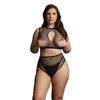 Shots Duo Net Plus Size Keyhole Crop Top &amp; High-Waisted Set Juodas XL-4XL