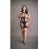 Shots Leg Avenue Plus Size High Neck Net Mini Dress with V Accent, Juodas