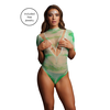 Shots Leg Avenue Short Sleeve Tie-Dye Fishnet Bodysuit &amp; Face Jewel Set, Multicolor