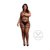Shots Rimba Plus Size Juodas Strappy Open Cup Body Harness with Garters XL-4XL