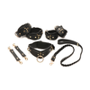 XR Brands Vegan Leather Restraint Set Juodas - Adjustable, Gold Details