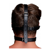 Xr Brands Sex &amp; Mischief Blindfold Harness with Raudona Ball Gag Adjustable Juodas