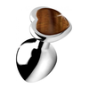 XR Brands Heart-Shaped Tiger Eye Medium Plug - Brown Metal, 3 Inch