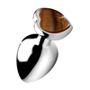 XR Brands Heart Plug Large - Aluminum &amp; Tiger Eye Gem, 3 Inch