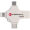 Pendrive 128GB USB 3.2 Gen 1 (USB A / USB C / Lightning / Micro USB) Forcell F-Data Metal Quad sidabrinis