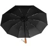 Oem Automatic foldable umbrella with wood handle 10-ribs XXL 115 cm juodas