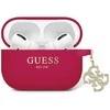 Apple AirPods Pro 2 Guess Cover Liquid silikoninis Glitter Triangle Charm (GUAP2LECG4M) ausinių dėklas violetinės spalvos