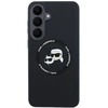 Karl Lagerfeld skysto silikono dvigubų galvučių magnetinis dėklas, skirtas Samsung Galaxy S26 FE, juodas