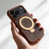 Oem dėklas iPhone 18 Pro / 17 Pro Quartz Circle Stand Mag viršeliui, ruda