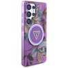 Original GUESS Glitter Flowers Triangle Mygtukai Magsafe Samsung Galaxy S25 Ultra dėklas telefonui violetinės spalvos