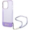 Guess GUHCP14LHGCOHU Apple iPhone 14 Pro 6,1" violetinis kietas dėklas su permatomu perlų dirželiu