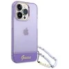 Guess GUHCP14LHGCOHU Apple iPhone 14 Pro 6,1" violetinis kietas dėklas su permatomu perlų dirželiu