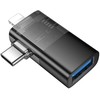 Adapteris OTG 2in1 Lightning / USB C to USB A Hoco UA36E juodas