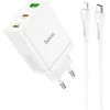 Telefono įkroviklis Hoco 2 x USB C + USB A QC3.0 PD 3A 35W + laidas USB C į Lightning N33 baltas
