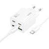 Telefono įkroviklis Hoco 2 x USB C + 2 x USB A QC3.0 PD 3A 20W + laidas USB C į USB C N55 baltas
