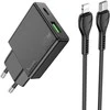 Telefono įkroviklis Hoco Slim USB A + USB C QC3.0 PD 3A 20W + laidas USB C - Lightning N38 juodas