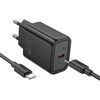 Telefono įkroviklis Hoco USB C QC PD 20W + laidas USB C į USB C N60 juodas