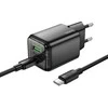 Telefono įkroviklis Hoco USB A + USB C QC3.0 PD 3A 20W + laidas USB C į USB C N34 skaidrus