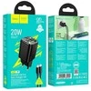 Telefono įkroviklis Hoco USB A + USB C QC3.0 PD 3A 20W + laidas USB C į USB C N34 skaidrus