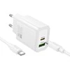Telefono įkroviklis Hoco USB A + USB C QC3.0 PD 3A 20W + laidas USB C į USB C N61 baltas