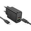 Telefono įkroviklis Hoco USB A + USB C QC3.0 PD 3A 20W + laidas USB C į USB C N61 juodas