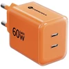 Phone charger Forcell F-Energy GaN III Crystal Color 2x USB C AVS SSFC2.0 60W + silicone cable USB C to USB C VT-60 oranžinis