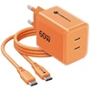 Phone charger Forcell F-Energy GaN III Crystal Color 2x USB C AVS SSFC2.0 60W + silicone cable USB C to USB C VT-60 oranžinis