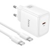 Phone GaN charger Hoco USB C PD AVS 40W max 60W with USB C to USB C cable N83 baltas