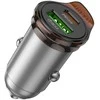 Automobilinis įkroviklis Hoco USB C QC PD 30W + laidas USB C - Lightning NZ16 metalinis pilkas