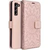 Forcell Oem MEZZO Book dėklas skirtas Samsung Galaxy S21 FE mandala rožinio aukso spalvos