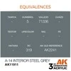 AK Interactive A-14 Interior Steel Pilkas akriliniai dažai AIR, 17 ml