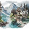 Ava Stitch Rinkinys kryželiui „Kalnų ežero sodyba“ 32x31 cm AVA-P048