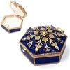SIAM FASHION JEWELRY CO., LTD. Prabangi mėlyna–auksinė metalinė mini papuošalų dėžutė su kristalais
