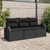 Sodo Sofų Rinkinys su saugykla 3 pcs Juoda Poli ratanas