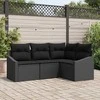 Lauko baldų komplektas Sofos komplektas su pagalve 4 pcs Juoda poliratanas