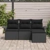 Sofos komplektas su pagalve 4 pcs Juoda poliratanas