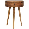 Artisan Furniture Kompaktiškas apvalus mango medienos naktinis staliukas, ąžuolo atspalvio