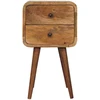 Artisan Furniture Kompaktiškas lenktas mango medienos naktinis staliukas su 2 stalčiais, ąžuolo atspalvio